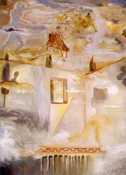 Salvador Dali : Gala in a Patio Watching the Sky, Where the Equestrian Figure of Prince Baltasar Carlos and Several Constellations(All)Appear,after Velazquez